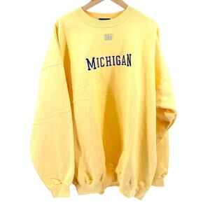 MINT Vintage 90s Perrin Wear Yellow Michigan Embroidered Crewneck Sweatshirt